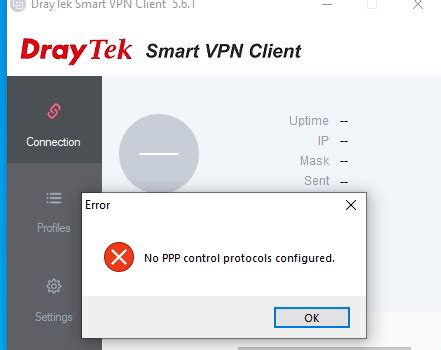 draytek smart vpn client no ppp control protocols configured